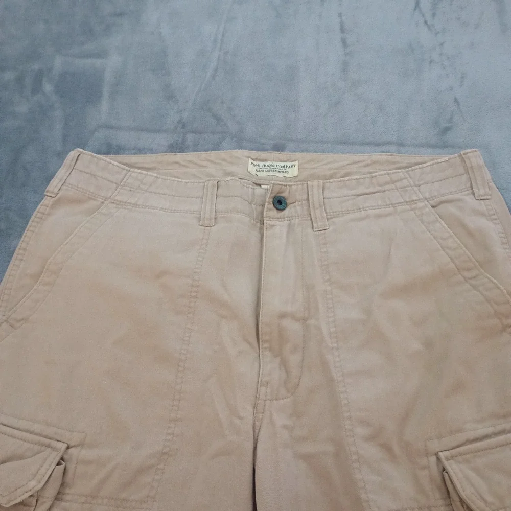 Polo Jeans Co Cargo Shorts Mens 36 Tan‎ Khaki 100% Cotton Utility Relaxed Fit